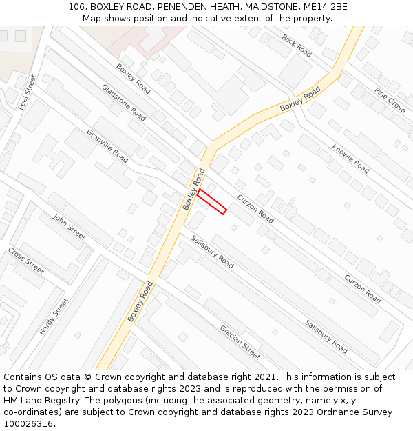 106, BOXLEY ROAD, PENENDEN HEATH, MAIDSTONE, ME14 2BE: Location map and indicative extent of plot