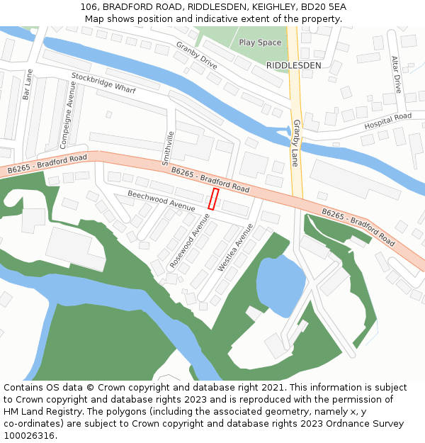 106, BRADFORD ROAD, RIDDLESDEN, KEIGHLEY, BD20 5EA: Location map and indicative extent of plot