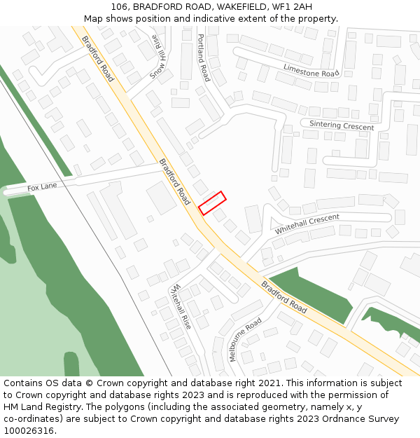 106, BRADFORD ROAD, WAKEFIELD, WF1 2AH: Location map and indicative extent of plot