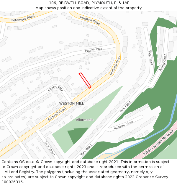 106, BRIDWELL ROAD, PLYMOUTH, PL5 1AF: Location map and indicative extent of plot