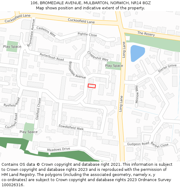 106, BROMEDALE AVENUE, MULBARTON, NORWICH, NR14 8GZ: Location map and indicative extent of plot