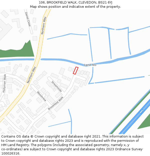 106, BROOKFIELD WALK, CLEVEDON, BS21 6YJ: Location map and indicative extent of plot