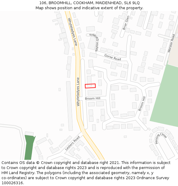 106, BROOMHILL, COOKHAM, MAIDENHEAD, SL6 9LQ: Location map and indicative extent of plot