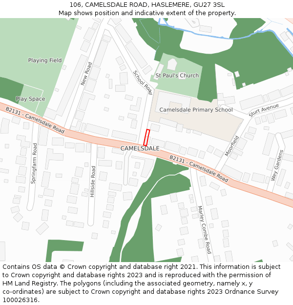 106, CAMELSDALE ROAD, HASLEMERE, GU27 3SL: Location map and indicative extent of plot