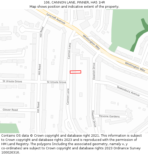 106, CANNON LANE, PINNER, HA5 1HR: Location map and indicative extent of plot