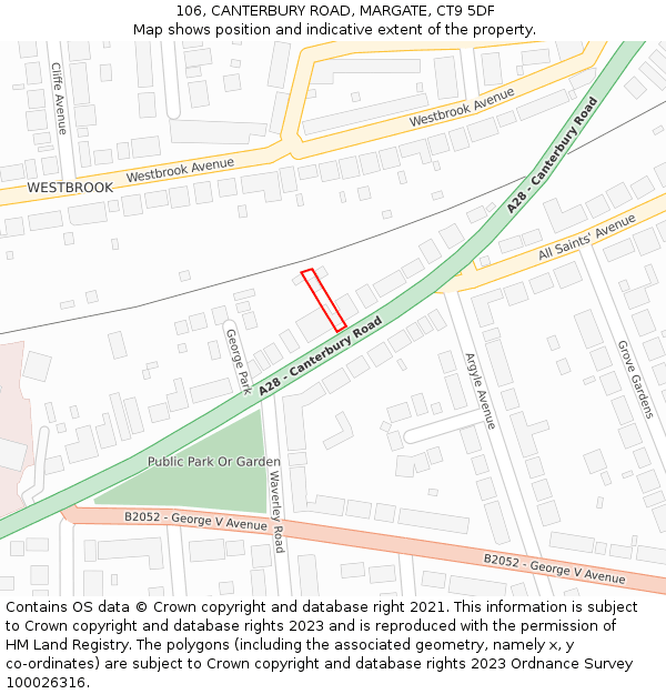 106, CANTERBURY ROAD, MARGATE, CT9 5DF: Location map and indicative extent of plot