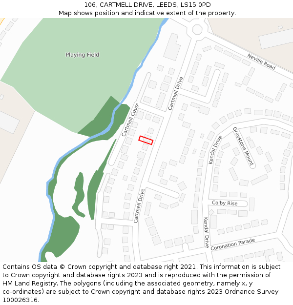 106, CARTMELL DRIVE, LEEDS, LS15 0PD: Location map and indicative extent of plot