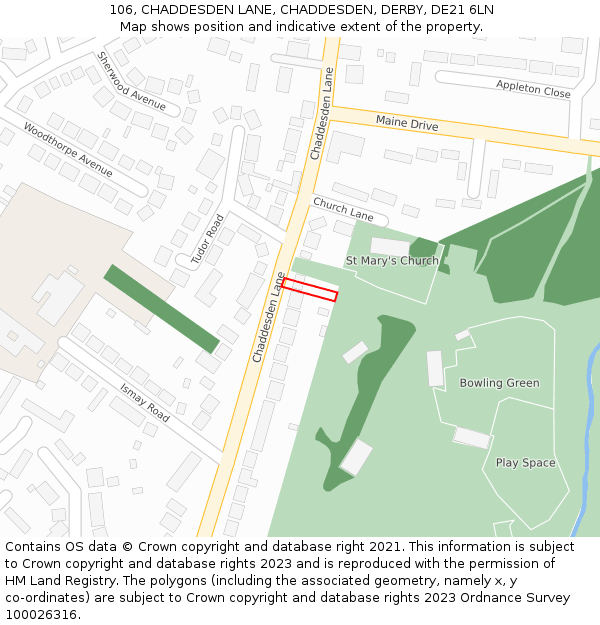 106, CHADDESDEN LANE, CHADDESDEN, DERBY, DE21 6LN: Location map and indicative extent of plot