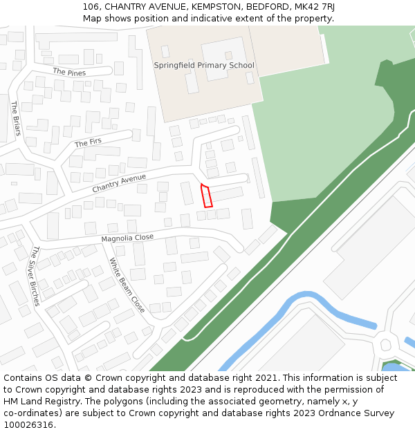 106, CHANTRY AVENUE, KEMPSTON, BEDFORD, MK42 7RJ: Location map and indicative extent of plot