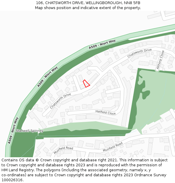 106, CHATSWORTH DRIVE, WELLINGBOROUGH, NN8 5FB: Location map and indicative extent of plot