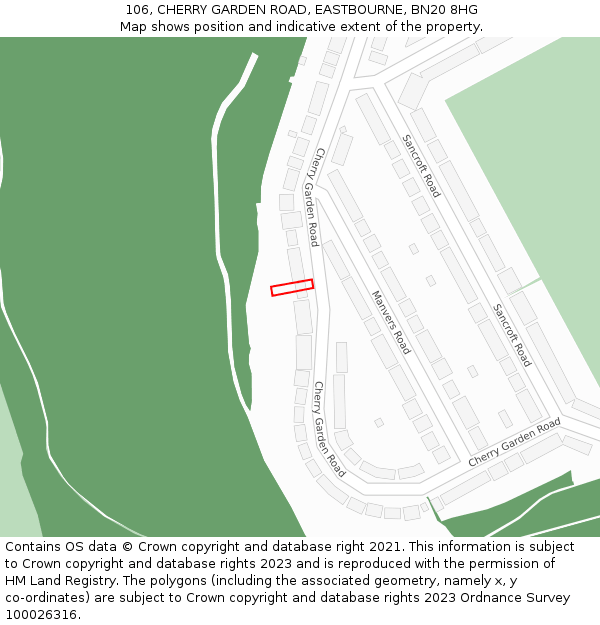 106, CHERRY GARDEN ROAD, EASTBOURNE, BN20 8HG: Location map and indicative extent of plot