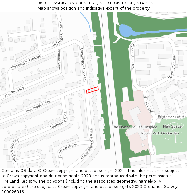 106, CHESSINGTON CRESCENT, STOKE-ON-TRENT, ST4 8ER: Location map and indicative extent of plot