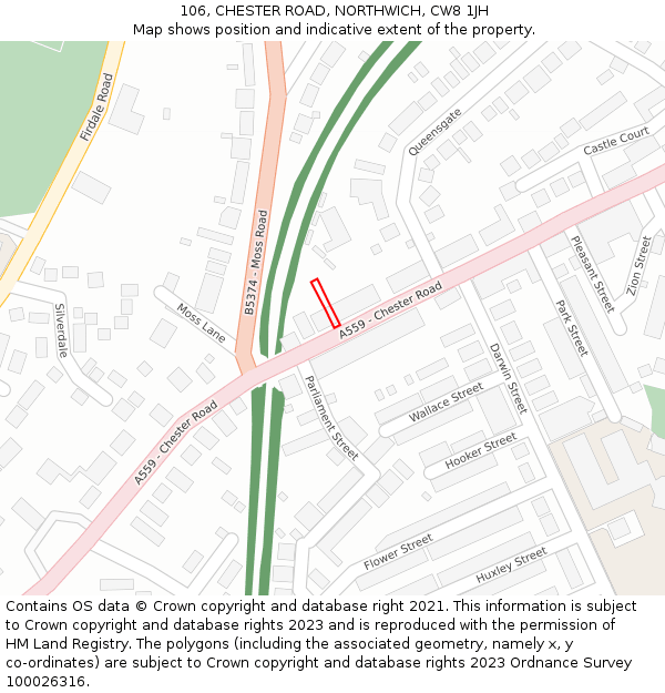 106, CHESTER ROAD, NORTHWICH, CW8 1JH: Location map and indicative extent of plot