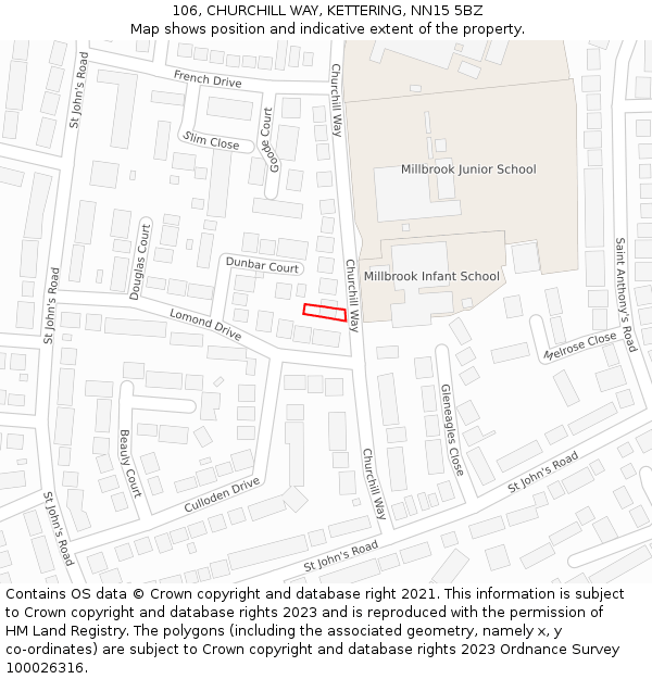 106, CHURCHILL WAY, KETTERING, NN15 5BZ: Location map and indicative extent of plot