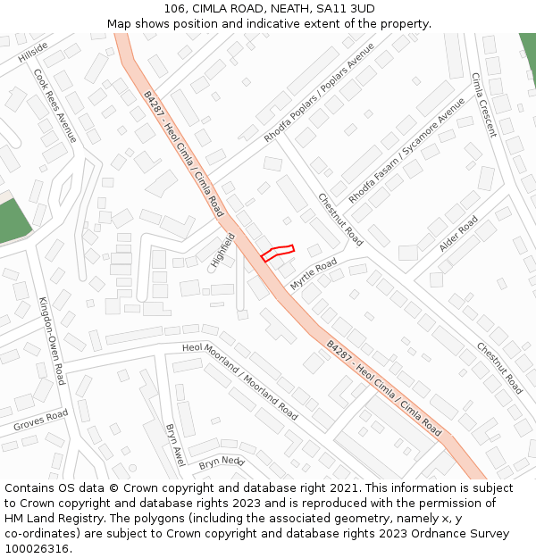 106, CIMLA ROAD, NEATH, SA11 3UD: Location map and indicative extent of plot