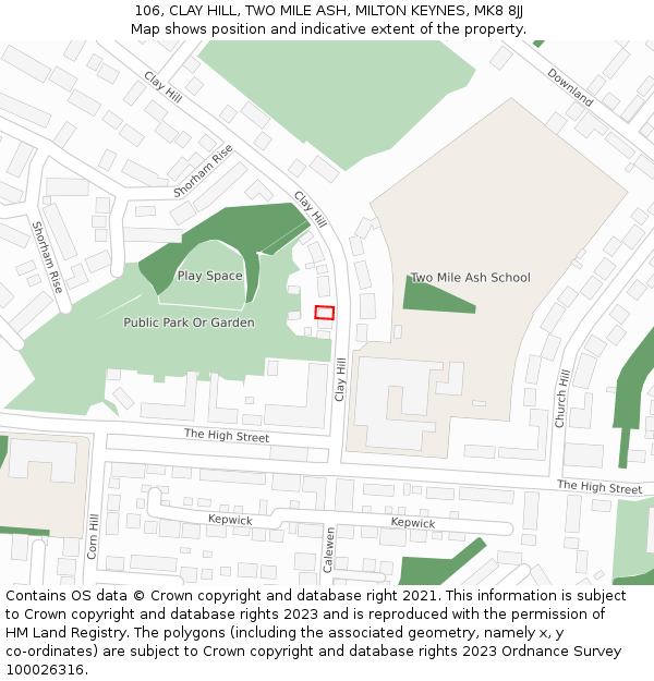 106, CLAY HILL, TWO MILE ASH, MILTON KEYNES, MK8 8JJ: Location map and indicative extent of plot