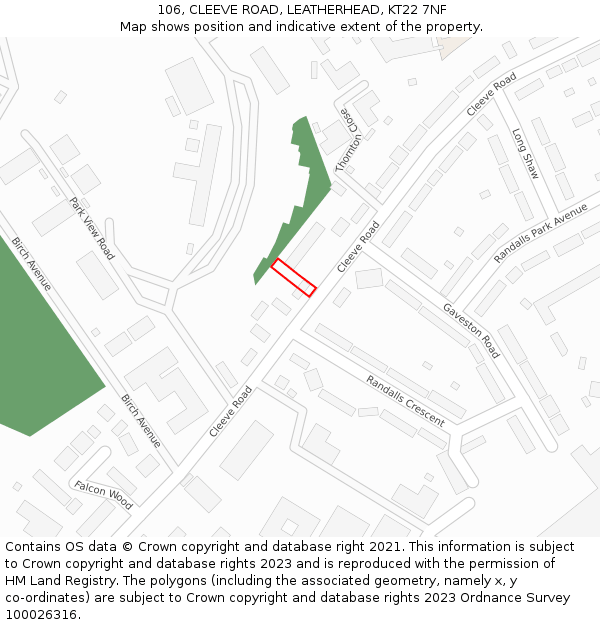 106, CLEEVE ROAD, LEATHERHEAD, KT22 7NF: Location map and indicative extent of plot