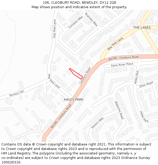 106, CLEOBURY ROAD, BEWDLEY, DY12 2QE: Location map and indicative extent of plot