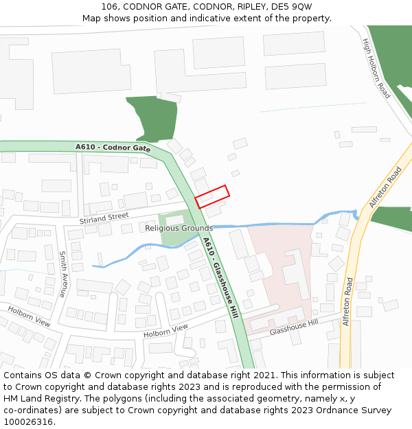 106, CODNOR GATE, CODNOR, RIPLEY, DE5 9QW: Location map and indicative extent of plot