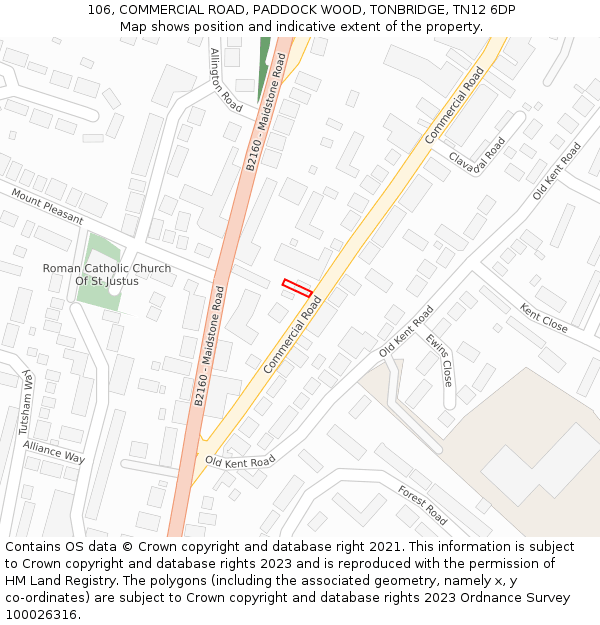 106, COMMERCIAL ROAD, PADDOCK WOOD, TONBRIDGE, TN12 6DP: Location map and indicative extent of plot