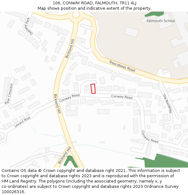 106, CONWAY ROAD, FALMOUTH, TR11 4LJ: Location map and indicative extent of plot