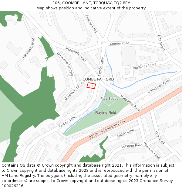 106, COOMBE LANE, TORQUAY, TQ2 8EA: Location map and indicative extent of plot