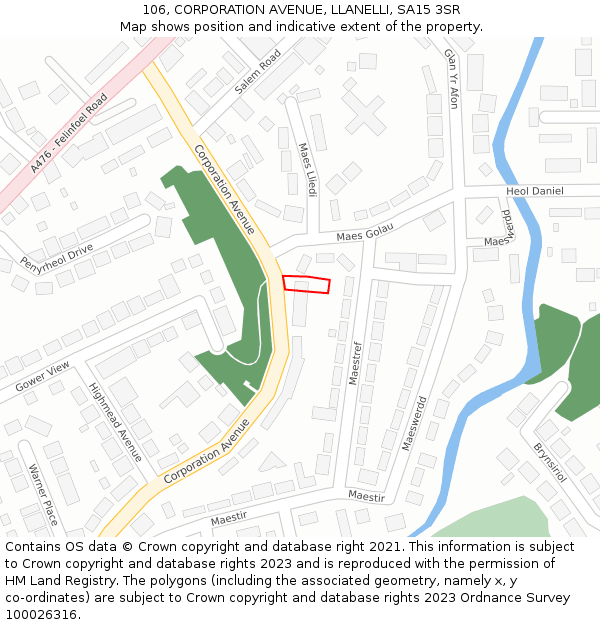 106, CORPORATION AVENUE, LLANELLI, SA15 3SR: Location map and indicative extent of plot