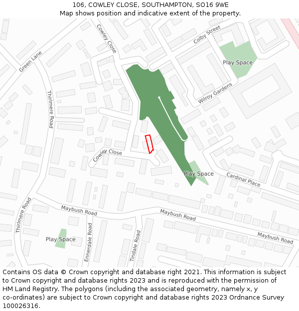 106, COWLEY CLOSE, SOUTHAMPTON, SO16 9WE: Location map and indicative extent of plot