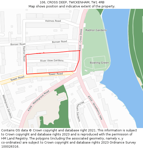 106, CROSS DEEP, TWICKENHAM, TW1 4RB: Location map and indicative extent of plot