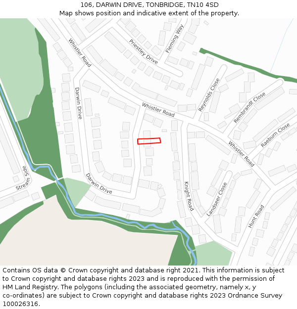 106, DARWIN DRIVE, TONBRIDGE, TN10 4SD: Location map and indicative extent of plot