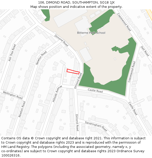 106, DIMOND ROAD, SOUTHAMPTON, SO18 1JX: Location map and indicative extent of plot