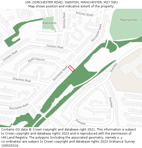 106, DORCHESTER ROAD, SWINTON, MANCHESTER, M27 5WU: Location map and indicative extent of plot