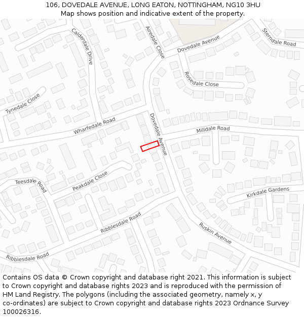 106, DOVEDALE AVENUE, LONG EATON, NOTTINGHAM, NG10 3HU: Location map and indicative extent of plot