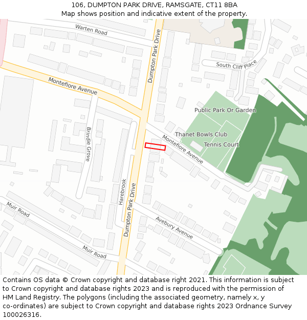 106, DUMPTON PARK DRIVE, RAMSGATE, CT11 8BA: Location map and indicative extent of plot