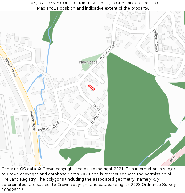 106, DYFFRYN Y COED, CHURCH VILLAGE, PONTYPRIDD, CF38 1PQ: Location map and indicative extent of plot