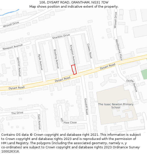 106, DYSART ROAD, GRANTHAM, NG31 7DW: Location map and indicative extent of plot