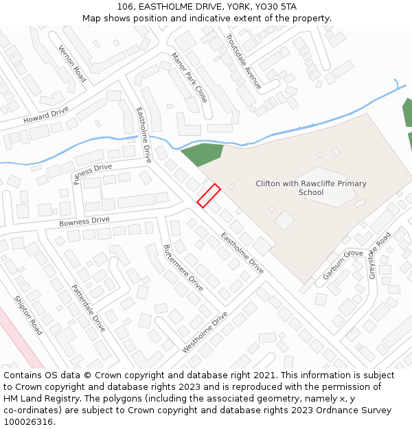 106, EASTHOLME DRIVE, YORK, YO30 5TA: Location map and indicative extent of plot