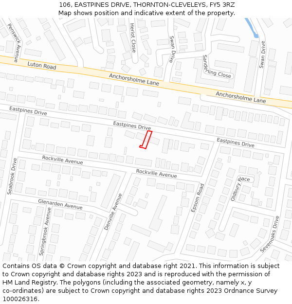 106, EASTPINES DRIVE, THORNTON-CLEVELEYS, FY5 3RZ: Location map and indicative extent of plot