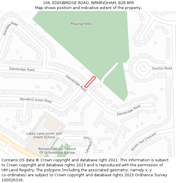 106, EDENBRIDGE ROAD, BIRMINGHAM, B28 8PR: Location map and indicative extent of plot