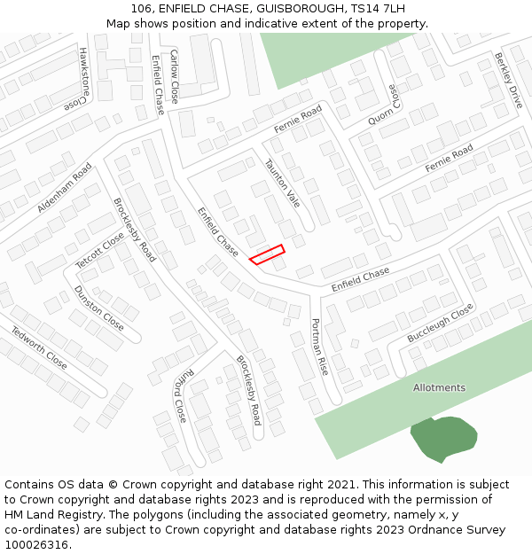 106, ENFIELD CHASE, GUISBOROUGH, TS14 7LH: Location map and indicative extent of plot