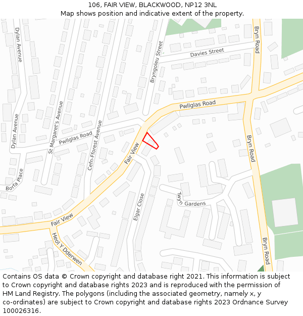 106, FAIR VIEW, BLACKWOOD, NP12 3NL: Location map and indicative extent of plot