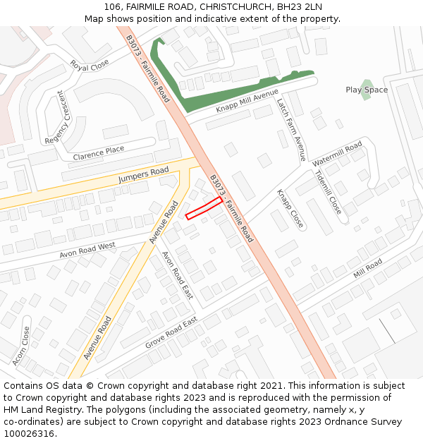 106, FAIRMILE ROAD, CHRISTCHURCH, BH23 2LN: Location map and indicative extent of plot