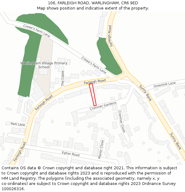 106, FARLEIGH ROAD, WARLINGHAM, CR6 9ED: Location map and indicative extent of plot