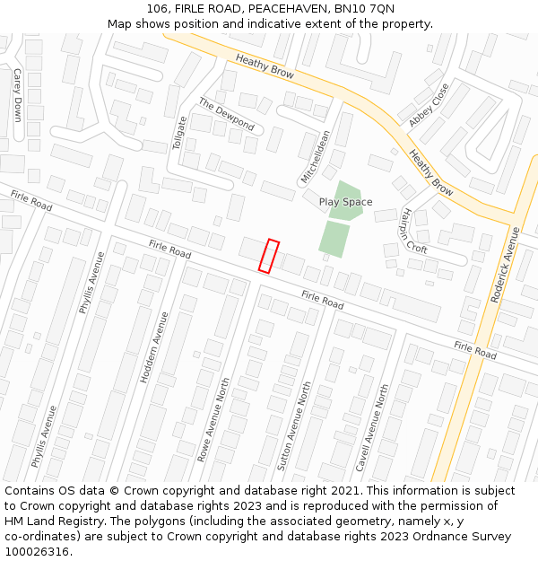 106, FIRLE ROAD, PEACEHAVEN, BN10 7QN: Location map and indicative extent of plot