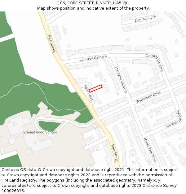 106, FORE STREET, PINNER, HA5 2JH: Location map and indicative extent of plot