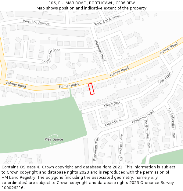 106, FULMAR ROAD, PORTHCAWL, CF36 3PW: Location map and indicative extent of plot