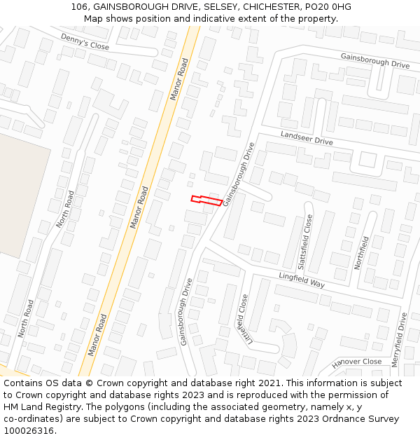 106, GAINSBOROUGH DRIVE, SELSEY, CHICHESTER, PO20 0HG: Location map and indicative extent of plot