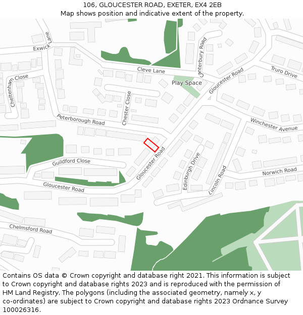 106, GLOUCESTER ROAD, EXETER, EX4 2EB: Location map and indicative extent of plot