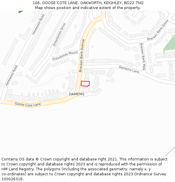 106, GOOSE COTE LANE, OAKWORTH, KEIGHLEY, BD22 7NQ: Location map and indicative extent of plot