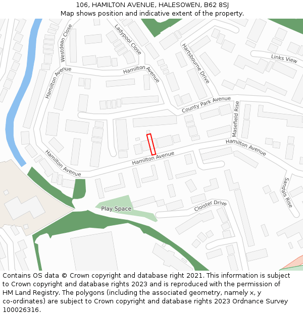 106, HAMILTON AVENUE, HALESOWEN, B62 8SJ: Location map and indicative extent of plot